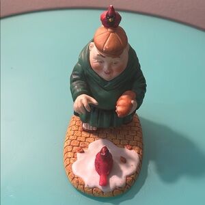 Charming Vintage Dept. 56 Merry Makers Monk Figurine with Cardinals